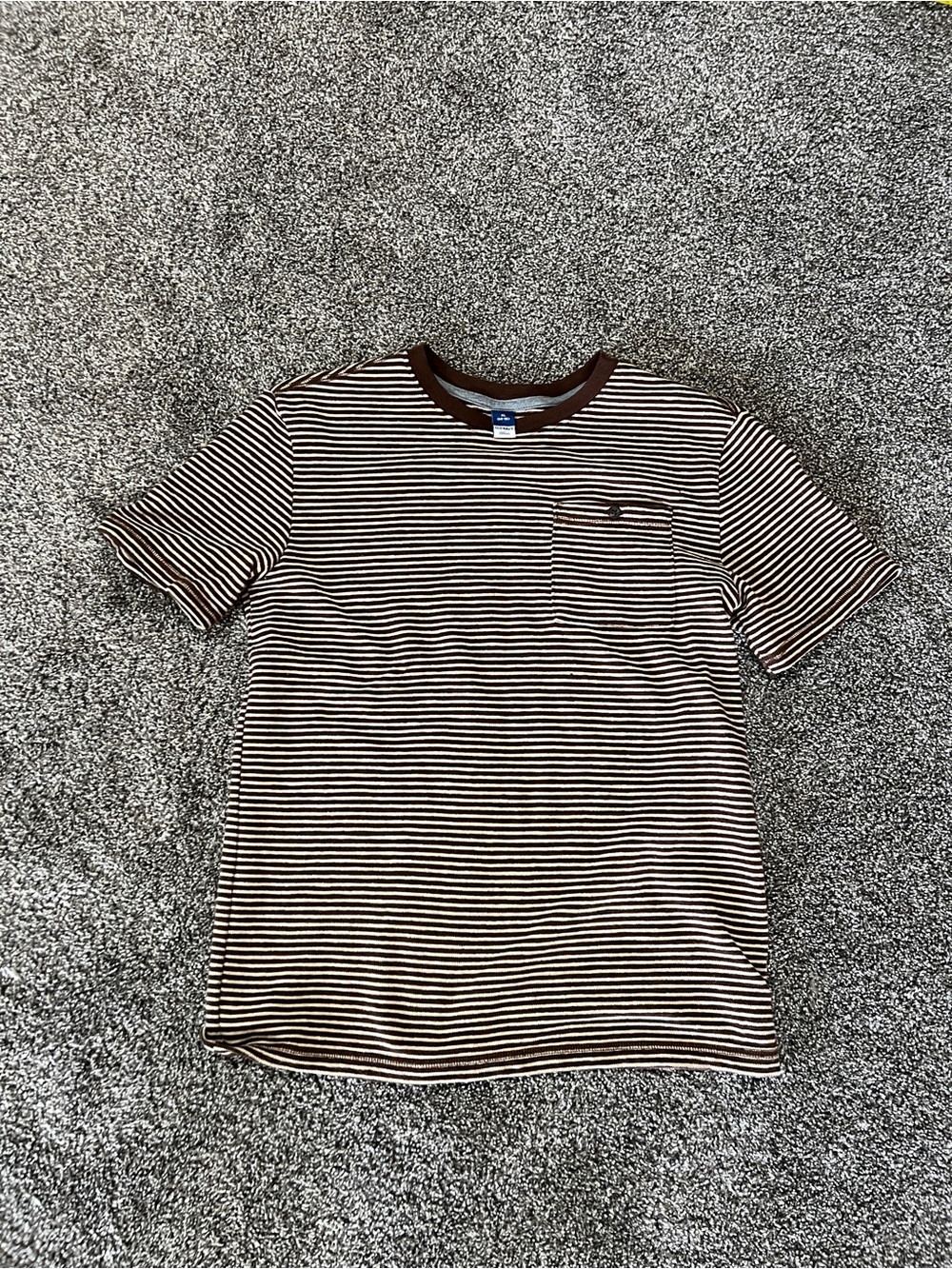 Old Navy Brown & White Striped Short-Sleeve Pocket Tee